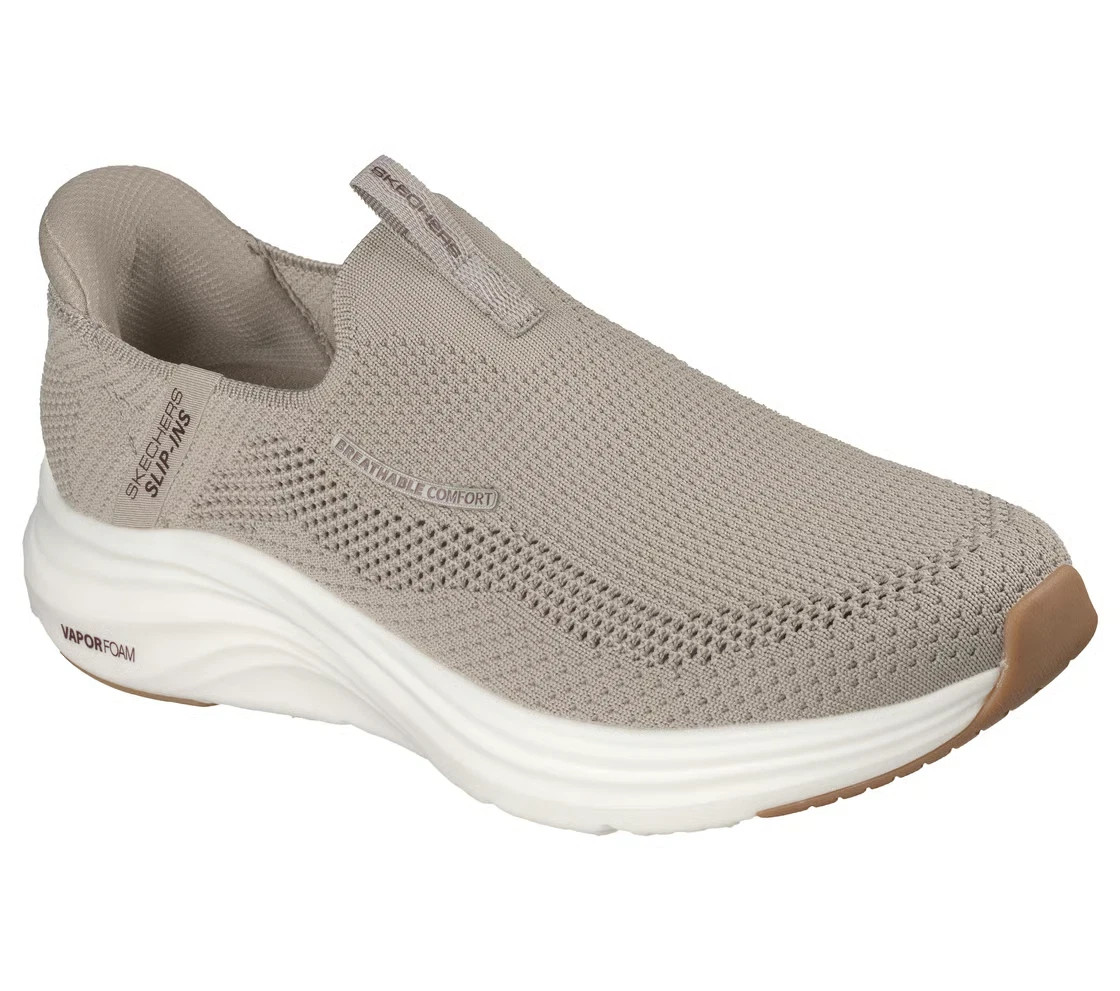 Skechers Mens Shoe Slip ins Wide Taupe Knit Cushioned Comfort Heel Pillow 233059