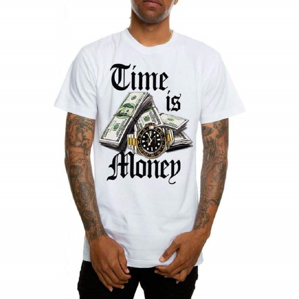 Mafioso Time is Money Hundreds 100 Dollar Bills Watch Street Urban White T Shirt