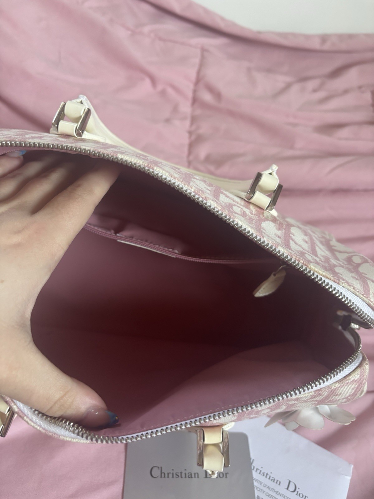 Christian Dior Diorissimo Pink Boston Trotter Logo Handbag Tote Vintage Y2K