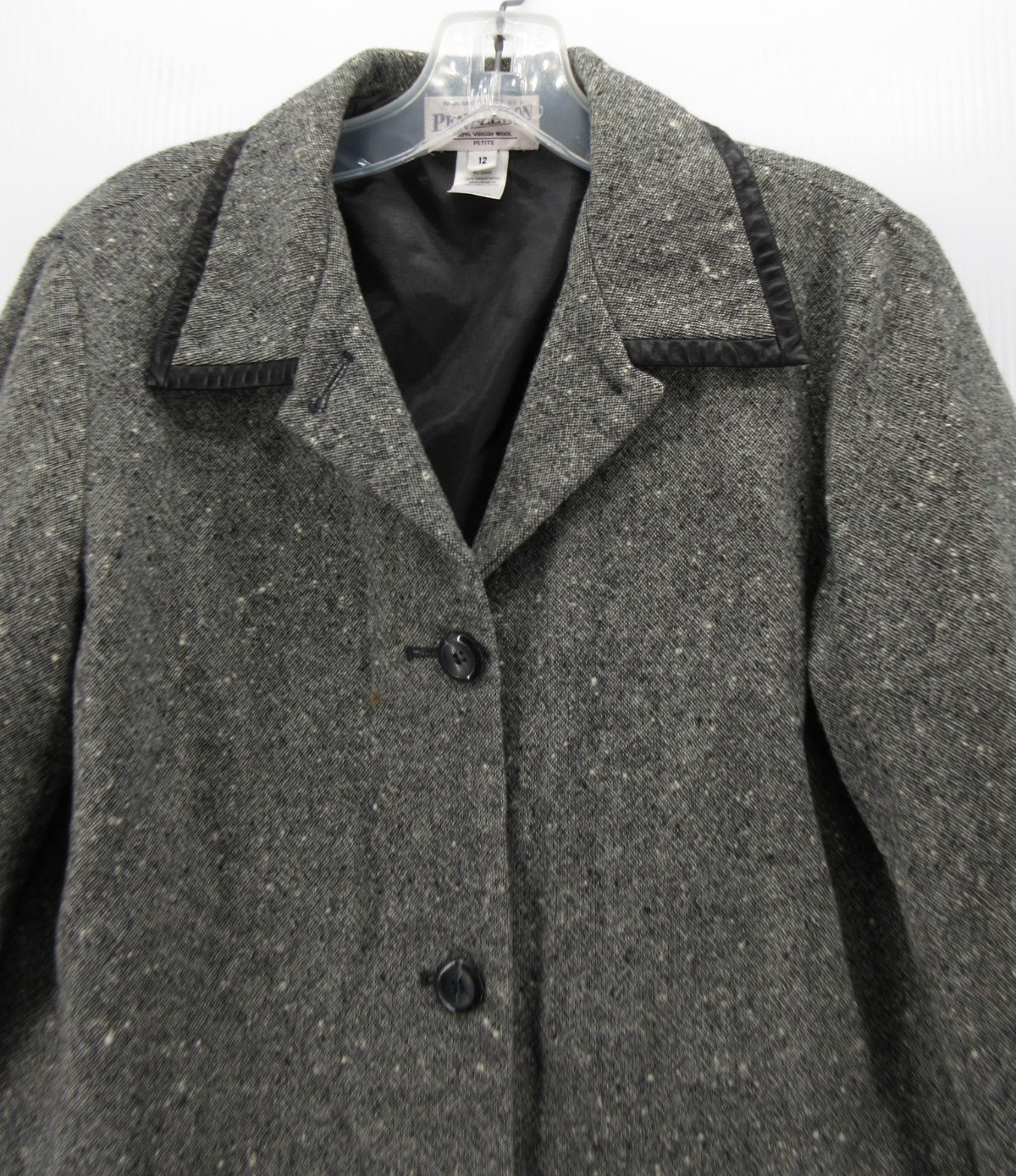 VINTAGE Pendleton Blazer Women 12 Petites Gray Virgin Wool Jacket Coat Career *