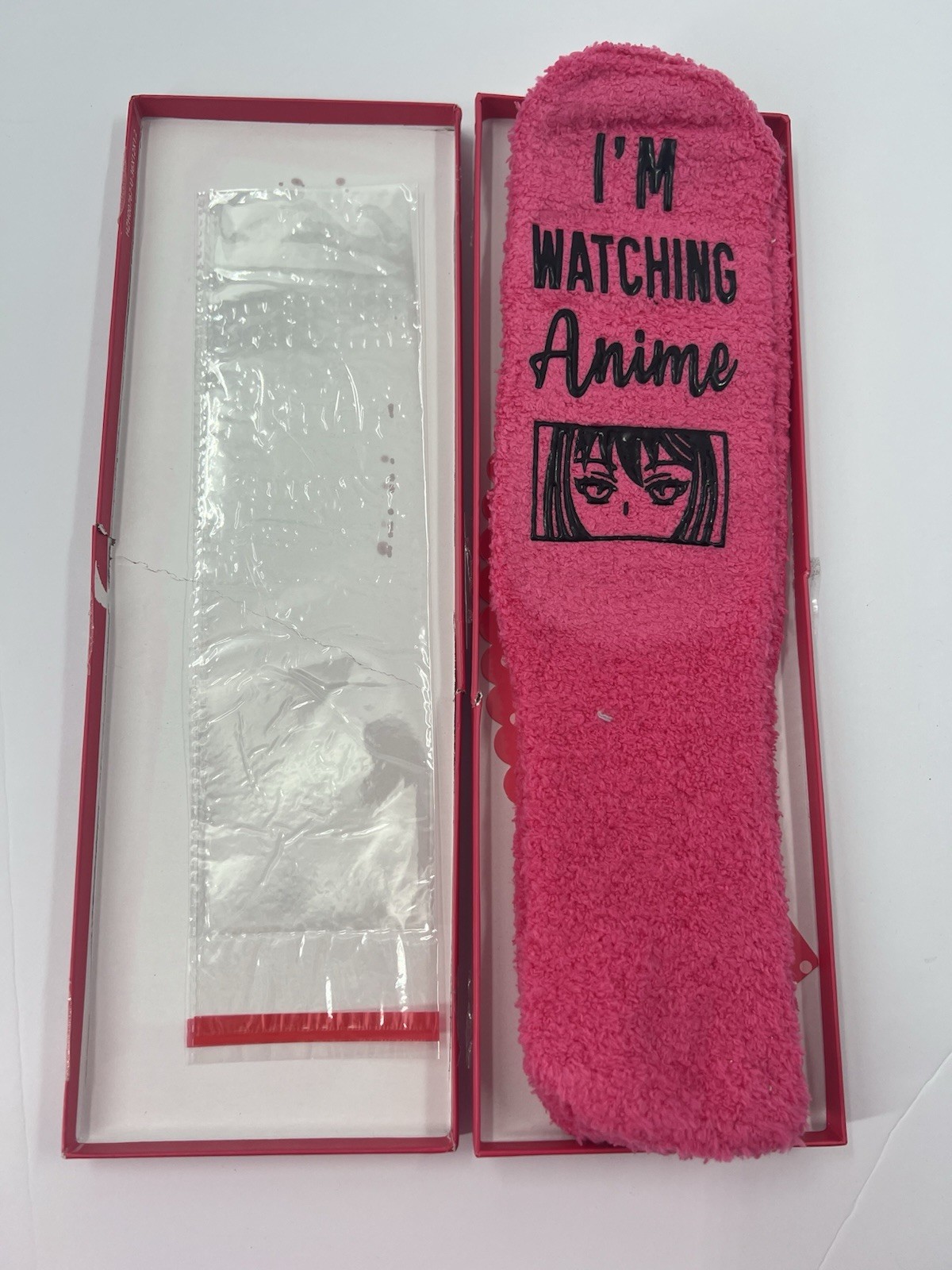 Happypop Cupcake Socks “I’M WATCHING Anime” Pink Fuzzy Novelty Socks Gift Box