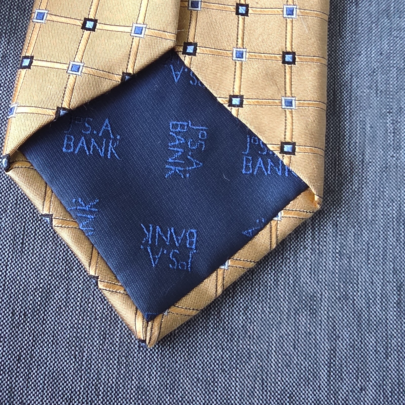 Imperial Silk Geometric Banking Theme Tie Gold Blue Black Woven Logo