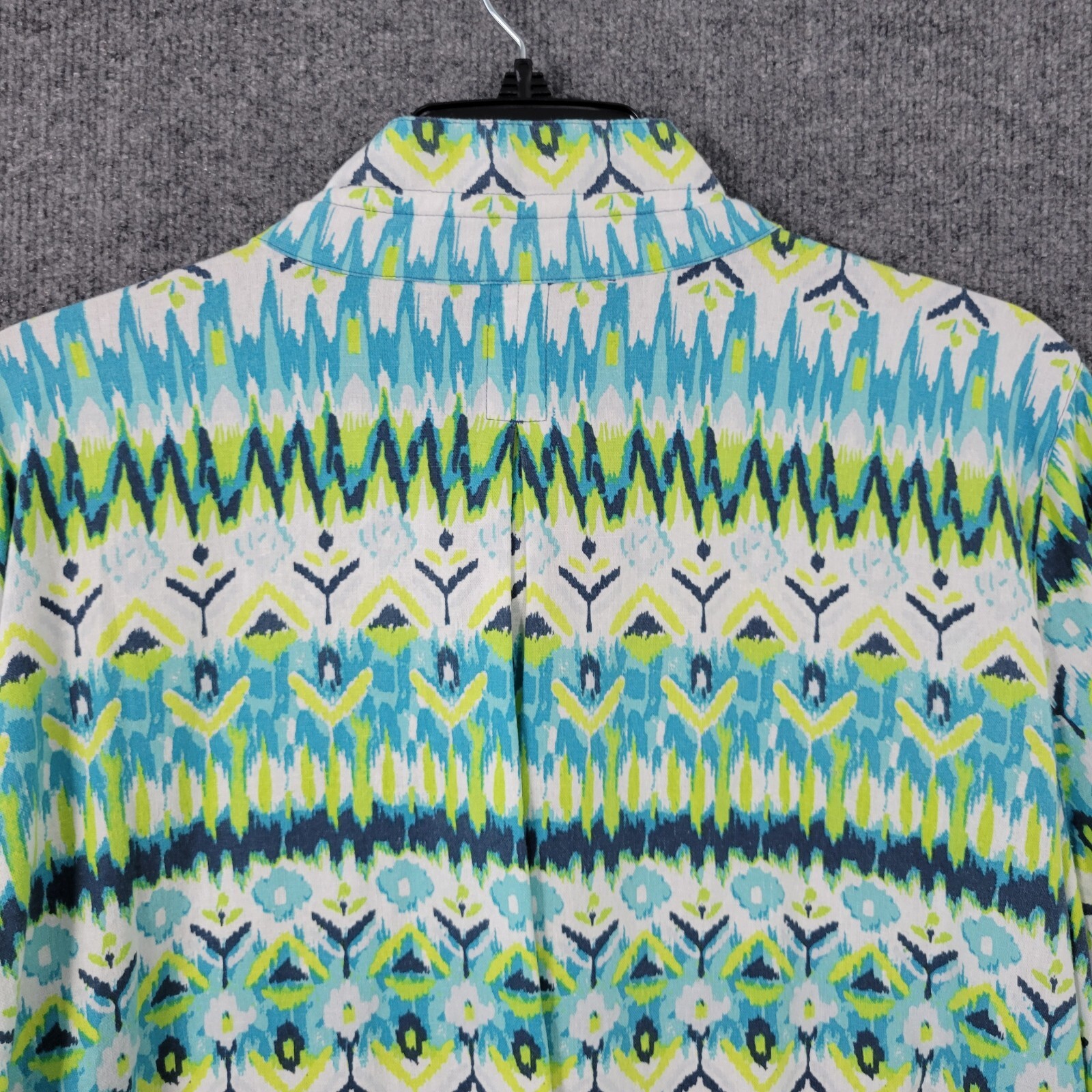 NWT ALI MILES Blue Green Ikat Floral Linen Artsy Toggle Button Up Top SIZE 2X