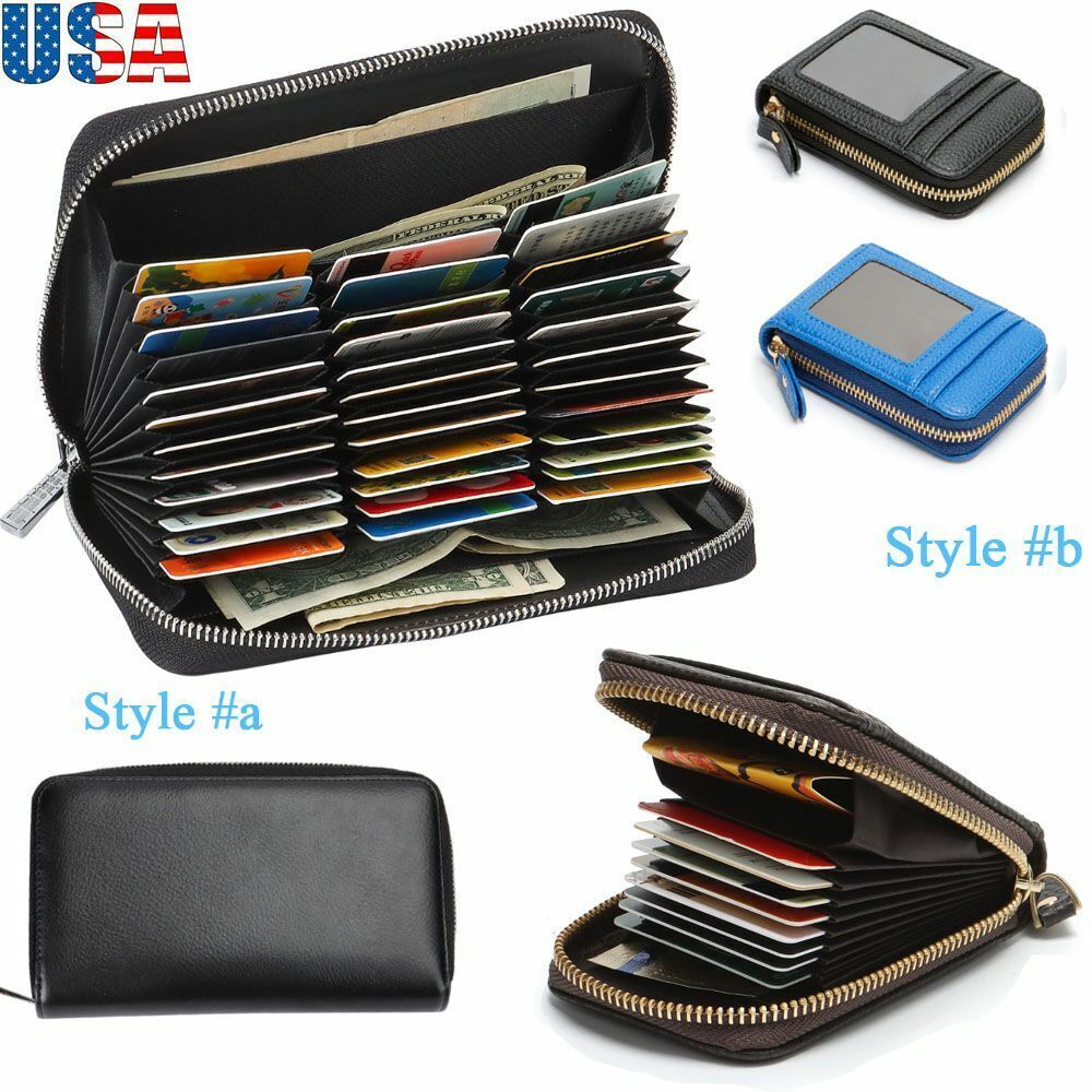 Large Capacity Credit Card Holder 36 Slots Zipper Leather Wallet RFID Blocking
