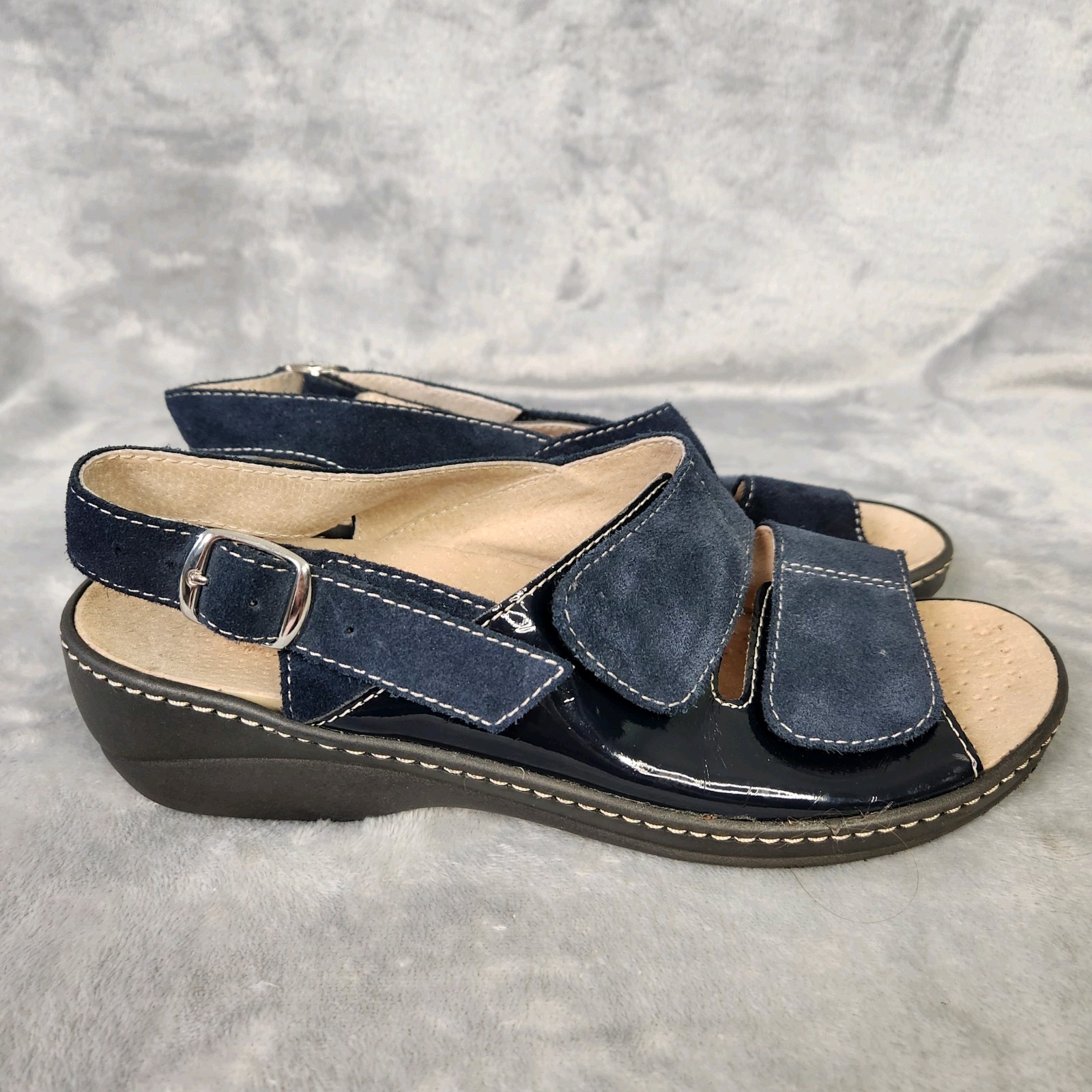 Roberta Womens Strappy Sandals Navy Blue Italy Removable Insole Leather US Sz 9M