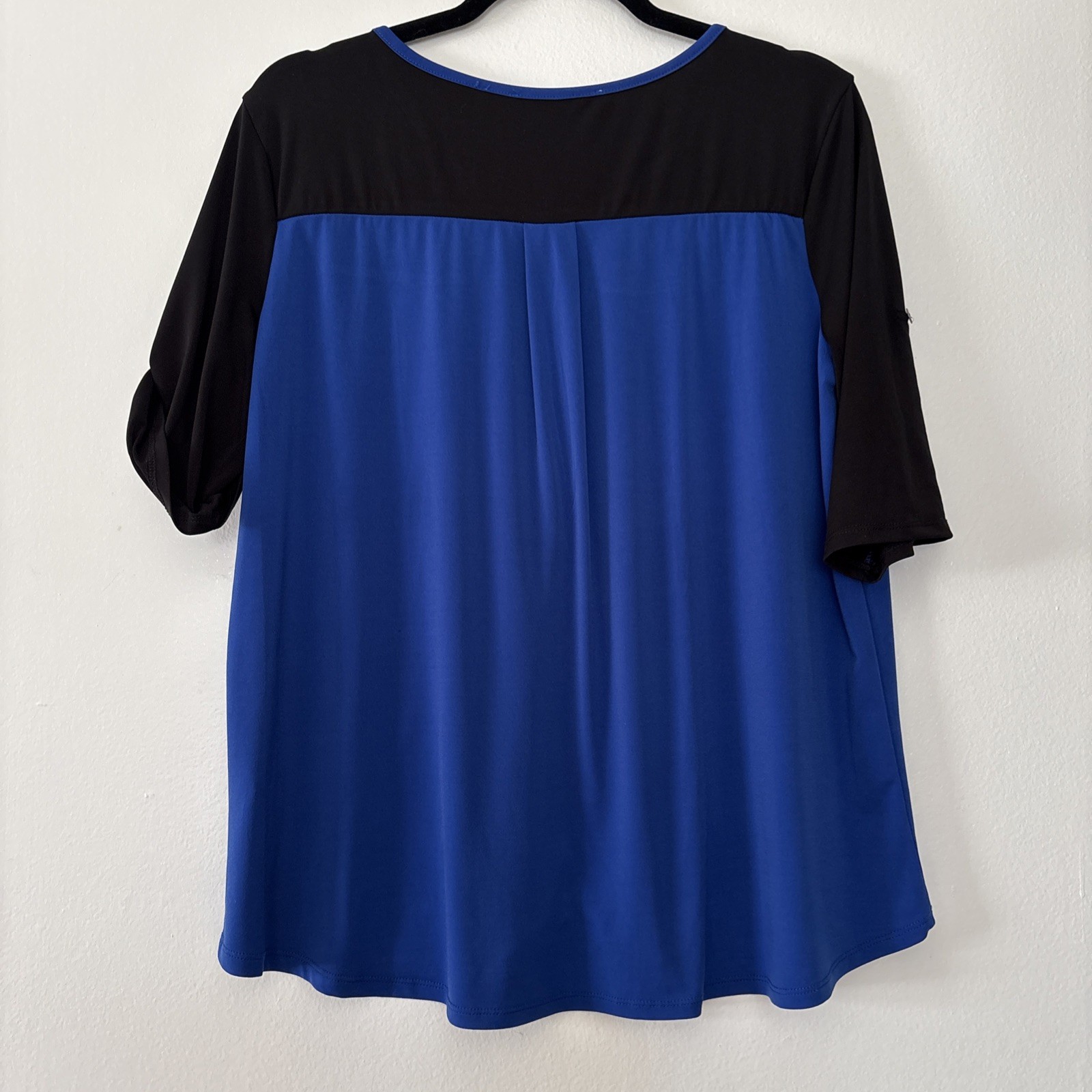 Tempted Hearts Black Royal Blue Lace Large Top Roll Tab Sleeve Stretch Womens
