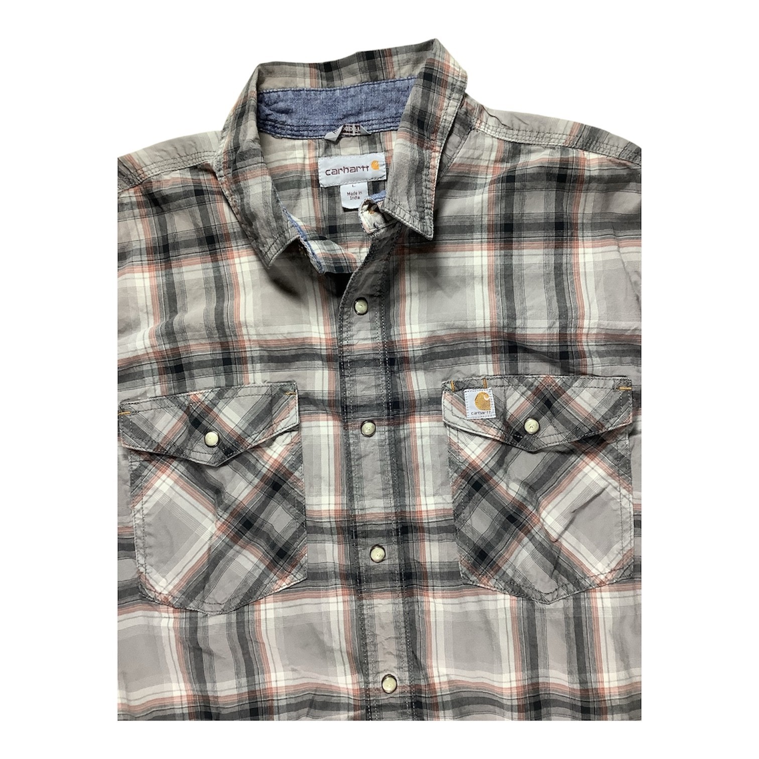 Carhartt Bozeman Montana Plaid Pearl Snap Shirt Men’s Size L Short Sleeve (241)