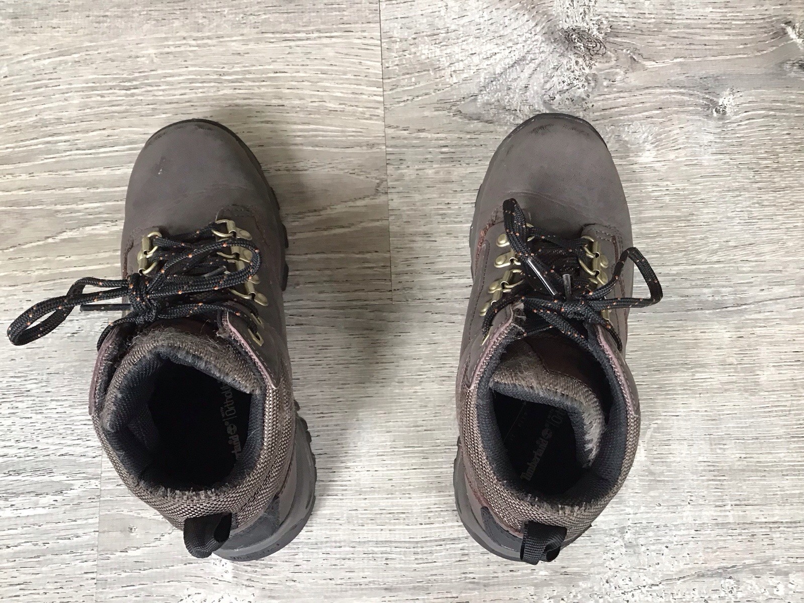 Timberland Hiking Boots Boys Size 3 Brown Leather Lace Up Rugged A1UUD