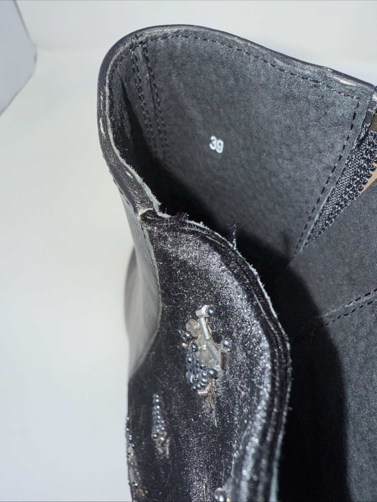 BARNEYS NEW YORK Black Bug Beaded Suede Ankle Boot Shoes 39