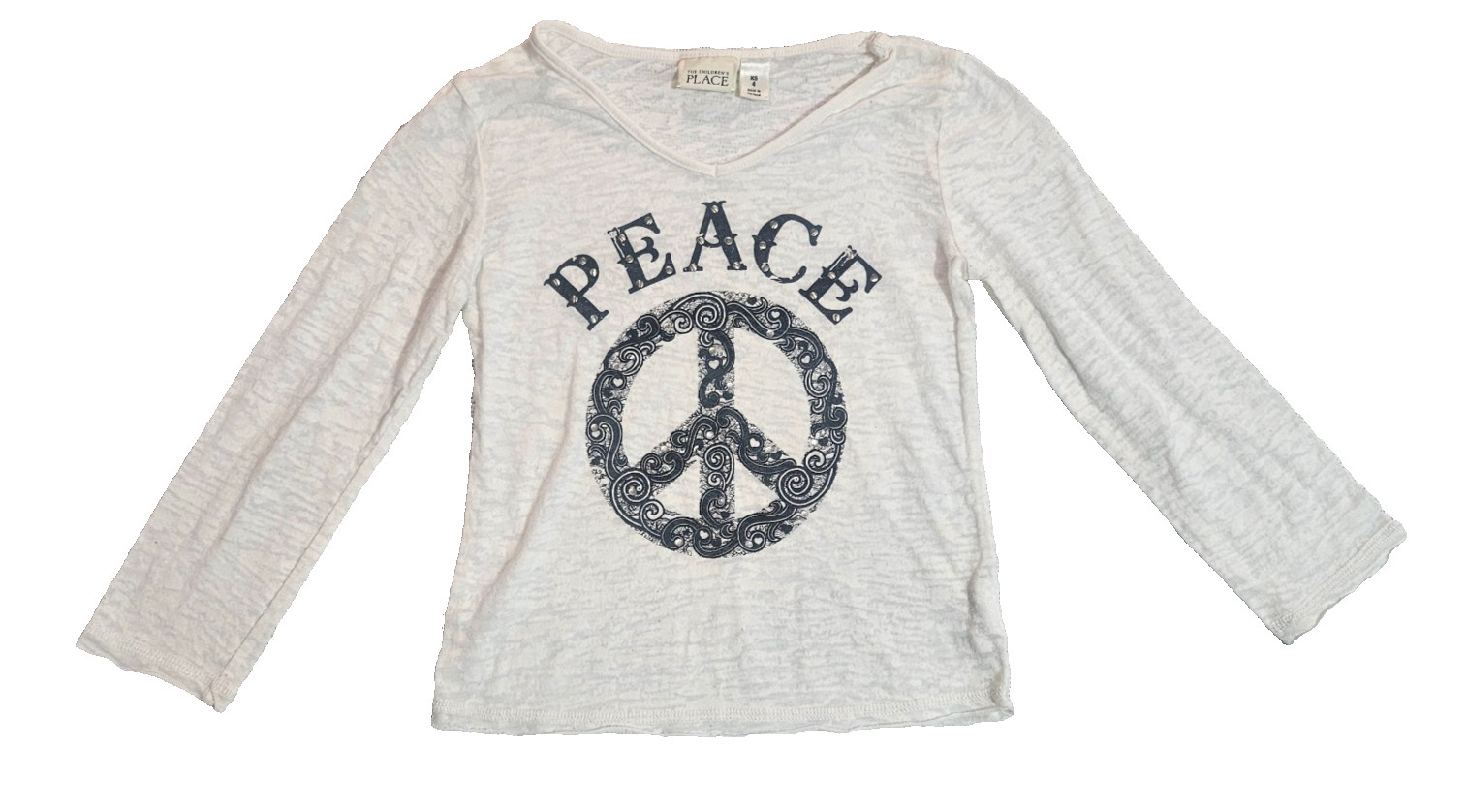 Shirt White Long Sleeve Peace Girls 4 XS By The Children’s Place