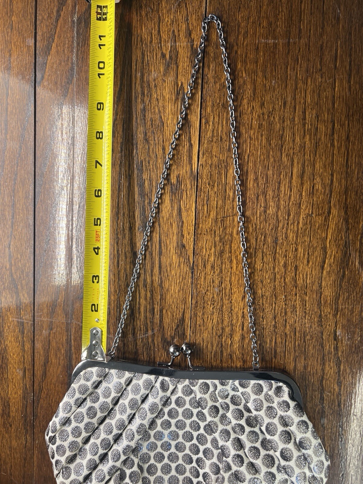 Kate Landry Evening Clutch Silver Metallic Polka Dots Silver Short Chain