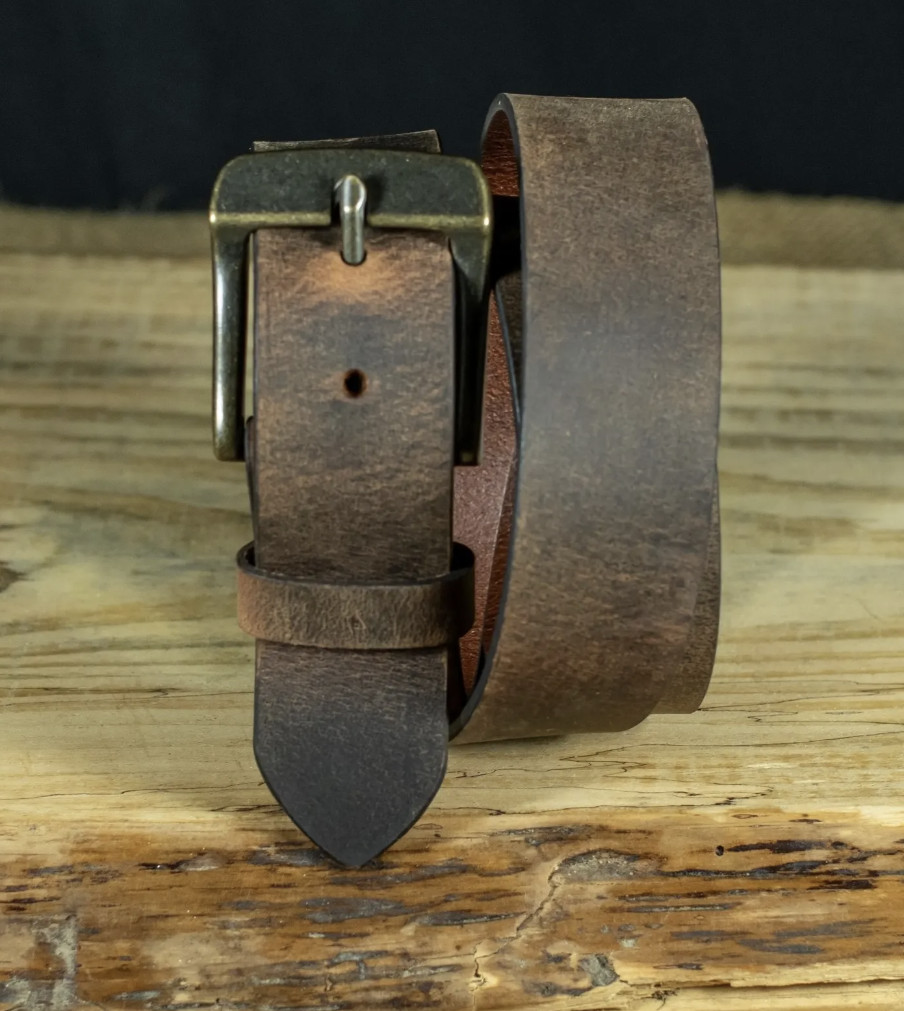 Mens Full Grain Leather Belt, 1.5 Inches Wide, Crazy Horse Finish, Made in USA