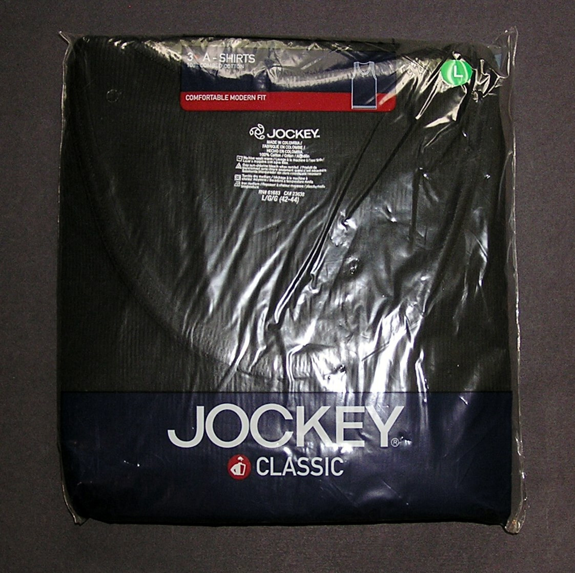 Men’s Jockey Classic A-Shirts – 100% Combed Cotton Large – black