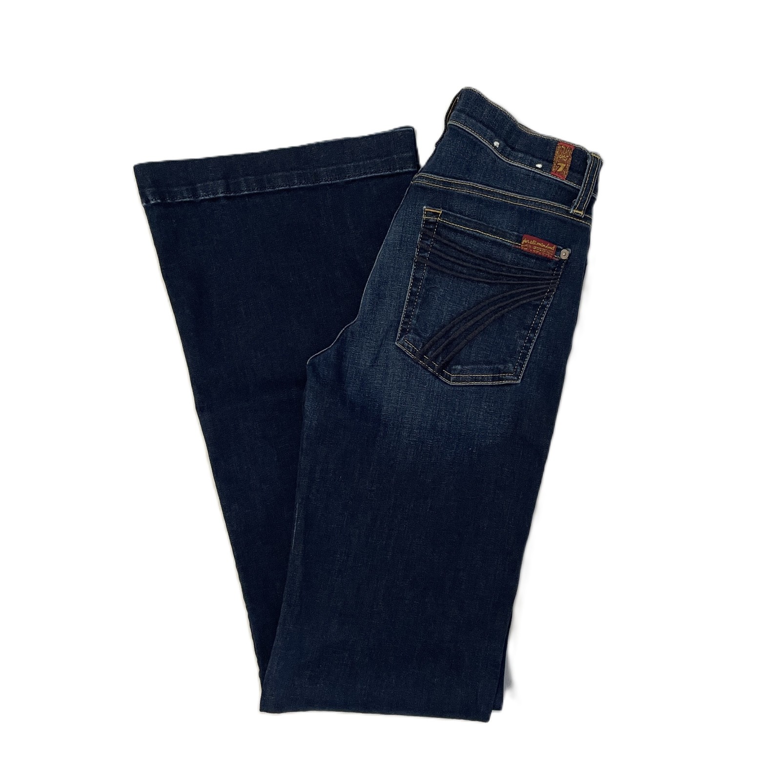 Seven For All Mankind Dojo Jeans Women’s Sz 28 /34 L Flare Leg Dark Wash Stretch