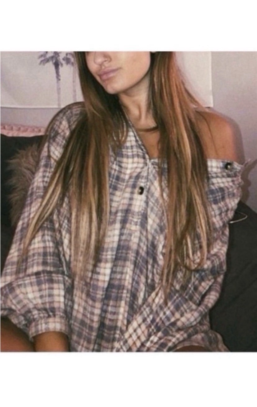 Free People Beige Plaid Oversized Boho Blouse Size Large