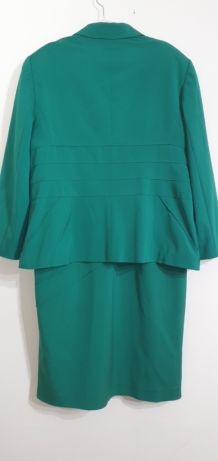 ESCADA Emerald Green Silk Blend Skirt Suit Jacket Set Size 46 EU / 16 US Vintage