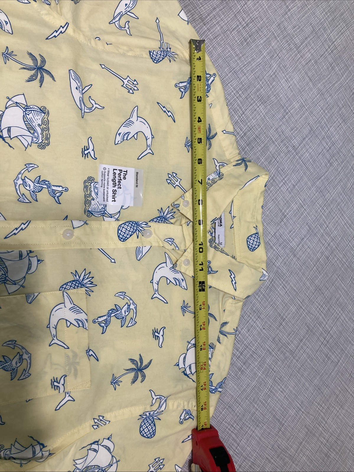 NWT Sonoma Goods For Life Men Medium Perfect Length Shirt Yellow Nautical Shark