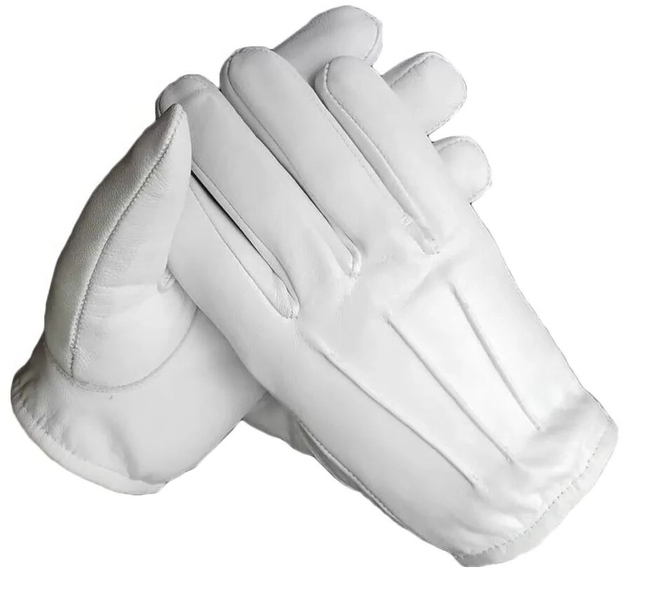 MENS LEATHER THIN GLOVE FOR DRIVING AND POLICE COLOR WHITE SIZE MEDIUM