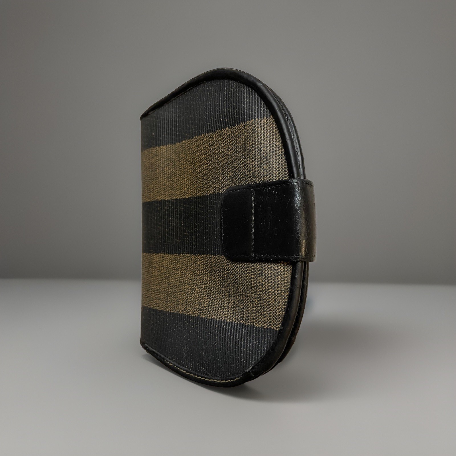 Vintage Fendi Pequin Stripes Bifold Canvas Leather Half Moon Dome Round Wallet
