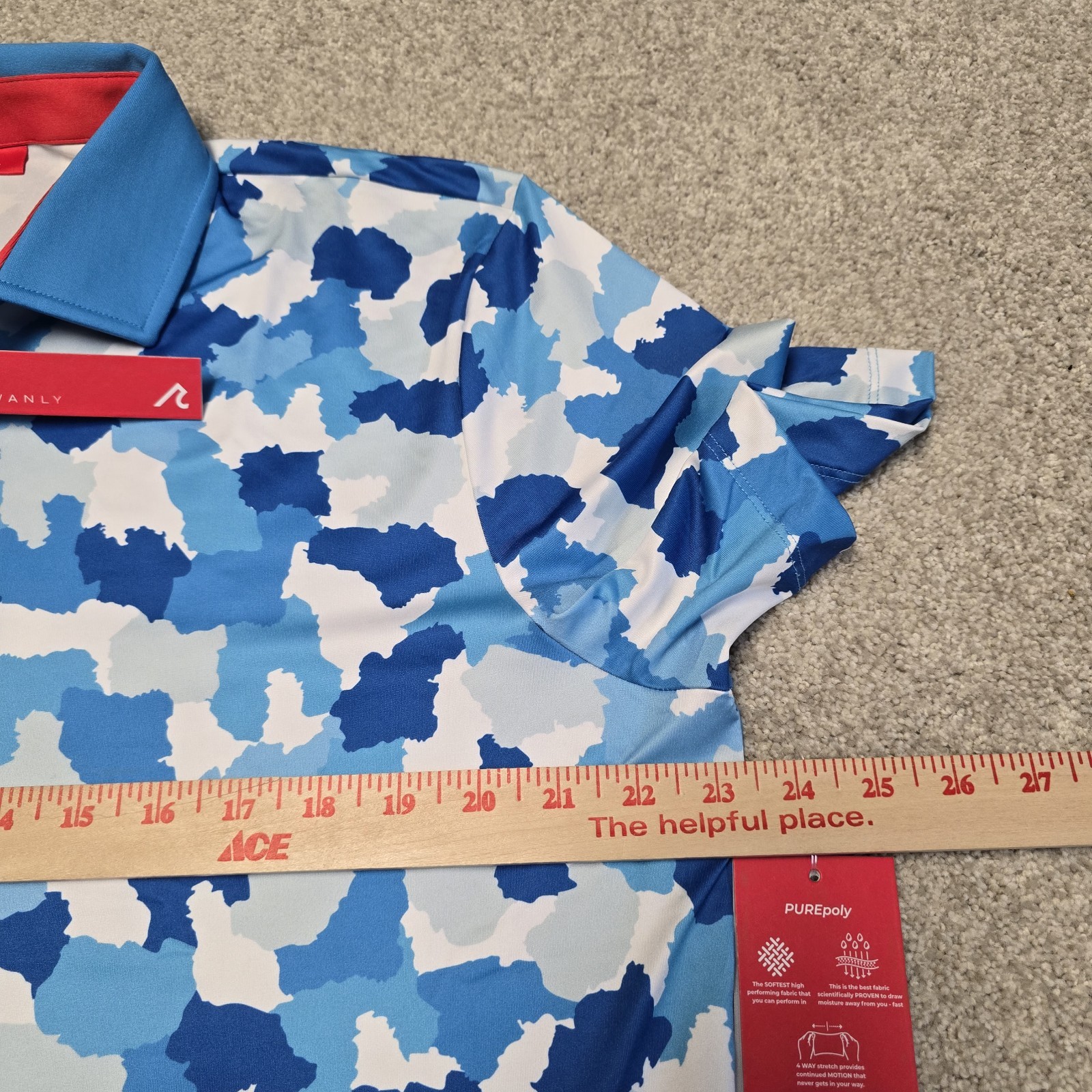 Redvanly Dawson Polo Shirt Large Malibu Blue Camo Golf Athletic Performance NWT