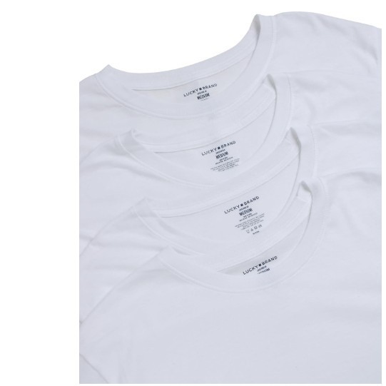 4 PACK LUCKY BRAND MENS SIZE L COTTON BLEND WHITE CREW NECK T-SHIRT UNDERSHIRT