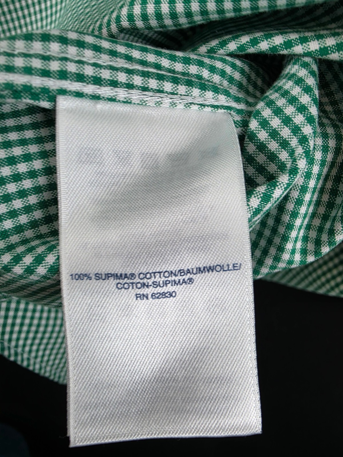 Lands’ End Men’s Green Gingham No Iron Supima Cotton Dress Shirt, Size 16½-33