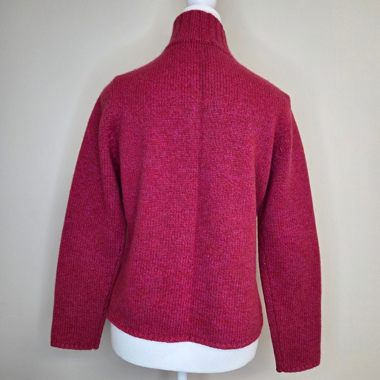 LL Bean Womens Magenta Pink Lambswool Angora Zip Up Mock Neck Sweater S-REG