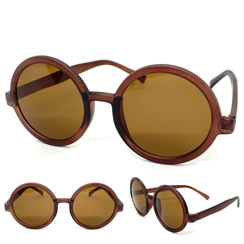 Men’s or Women Classic Vintage Retro Hippie Style SUN GLASSES Round Brown Frame