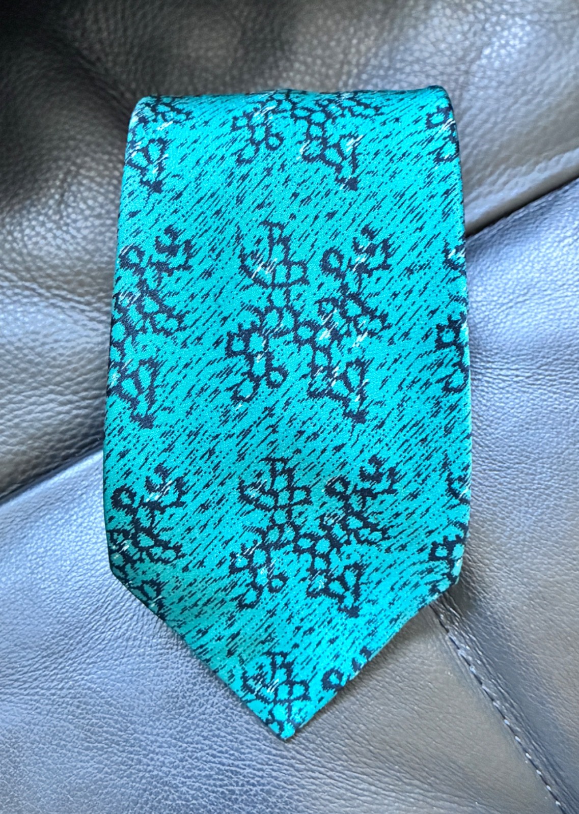 STEFANO RICCI Silk Tie Necktie Green w/Black Abstract 3.25″x58.5″ Made in Italy