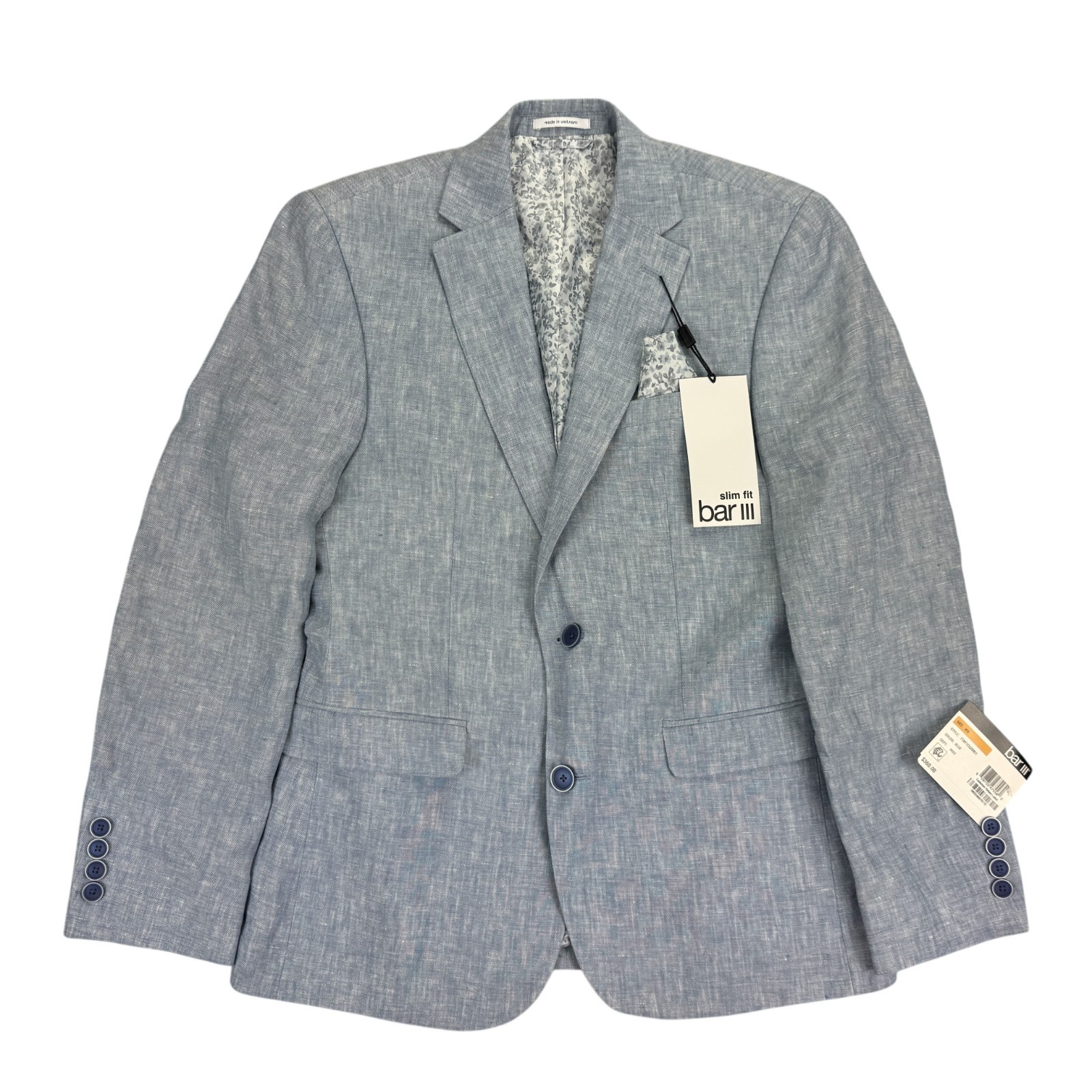 Bar III Mens Slim Fit 100% Linen Solid Suit Jacket Blue 36S