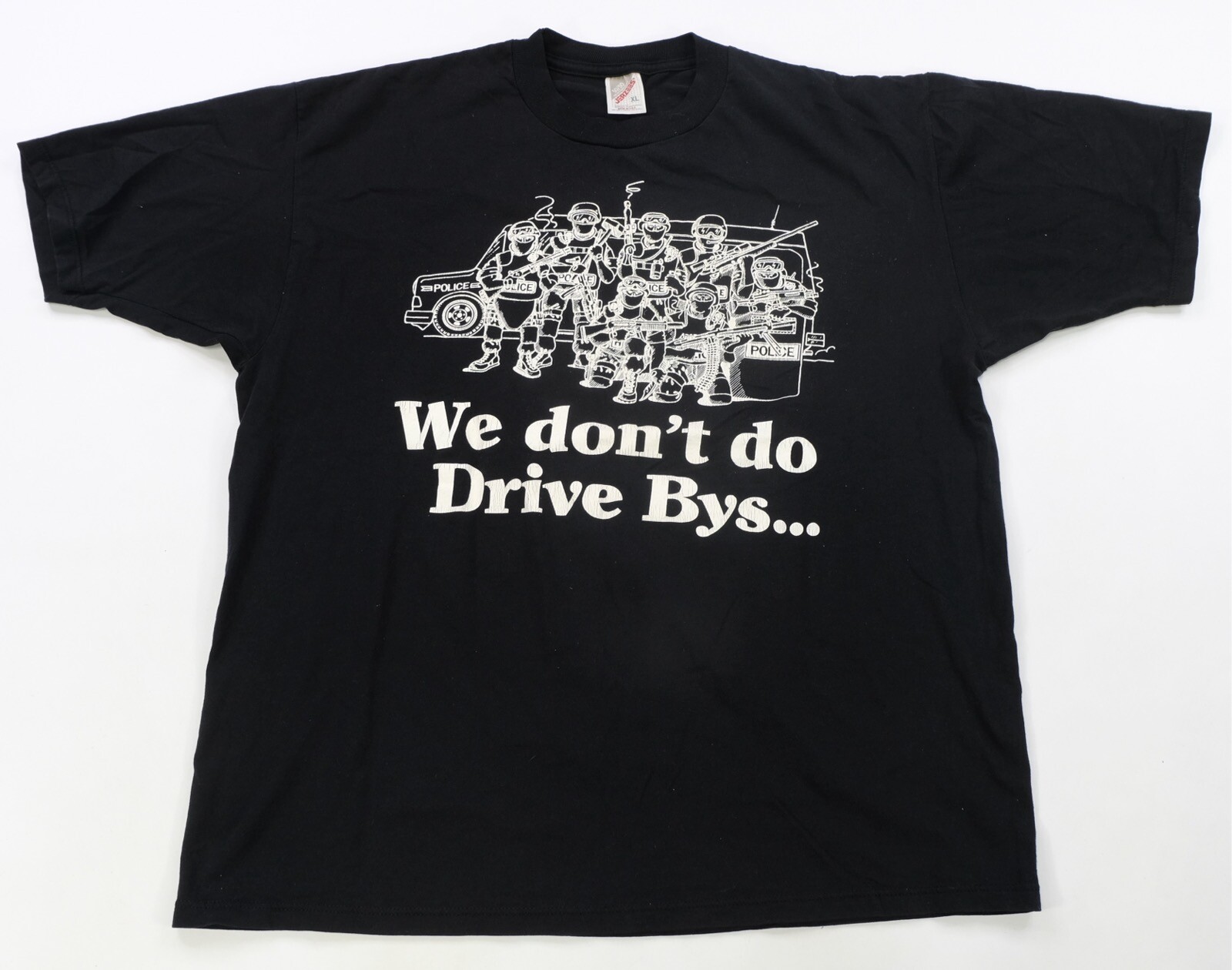 Rare Vintage JERZEES Police We Don’t Do Drive Bys We Stop T Shirt 90s Black XL