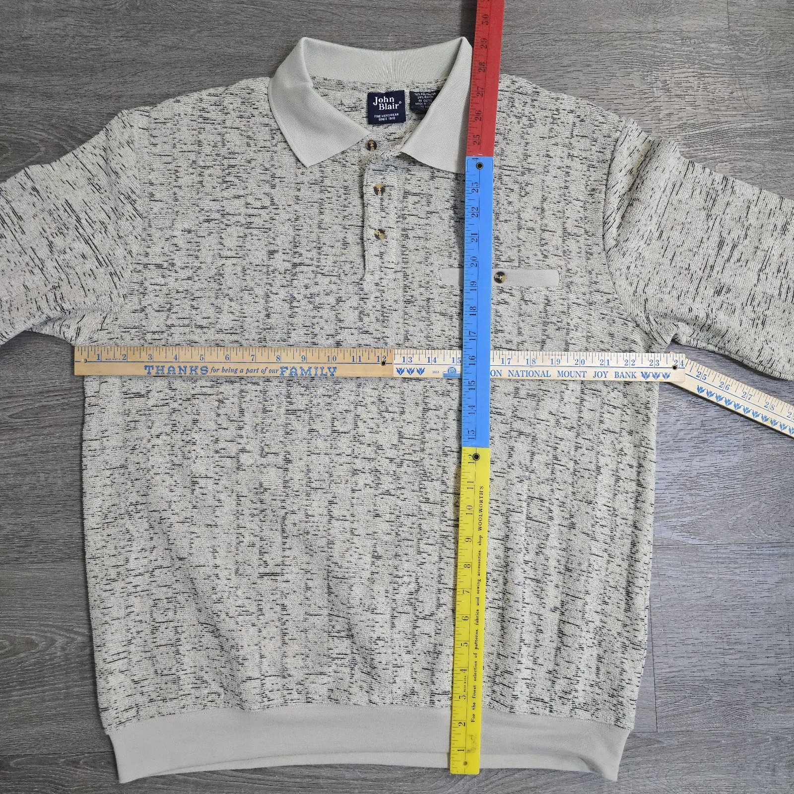 John Blair Fine Menswear Marble Knit Polo Shirt 1/4 Button Collared SoFt Lined L
