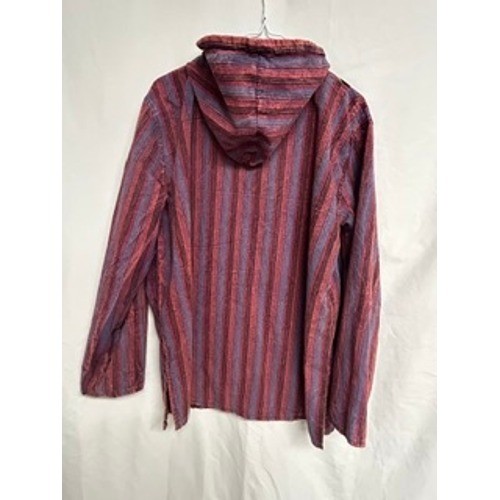 Kathmandu Imports Large Striped Baja Hoodie Woven Cotton Toggle Pullover