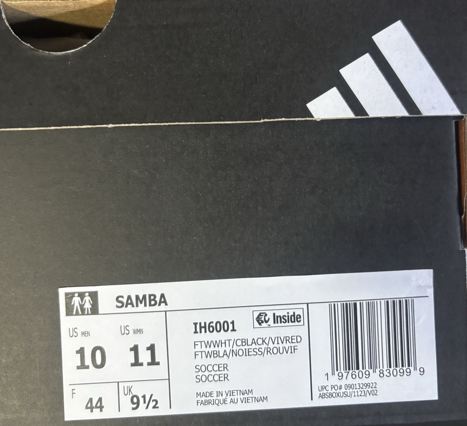 Size 10 – Adidas Samba Indoor Classic Cloud White Core Black Red Men IH6001 New