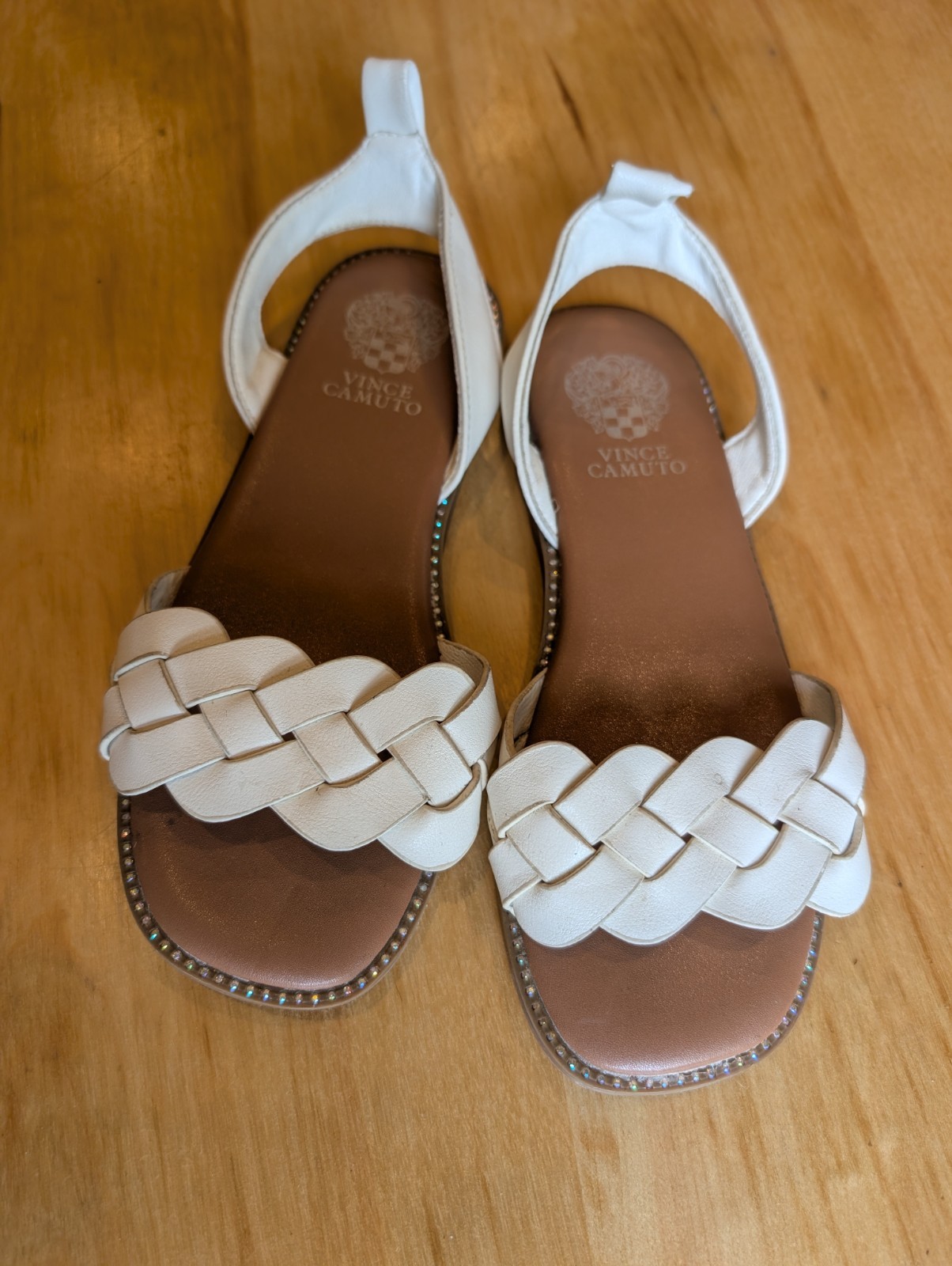 Vince Camuto White Braided Flat Sandals Slingback Ankle Strap Size 7-7.75