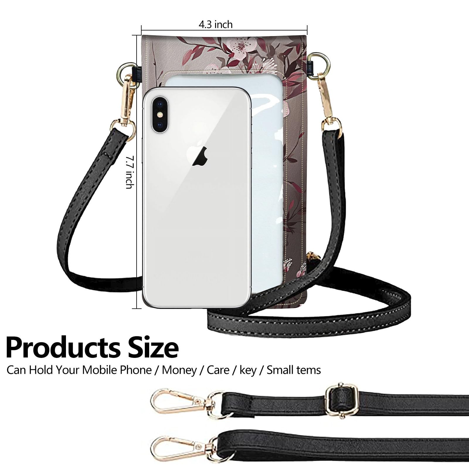 Touch Screen Phone Purse,Small Crossbody Bag for 7.9 inches, Plum Blossom