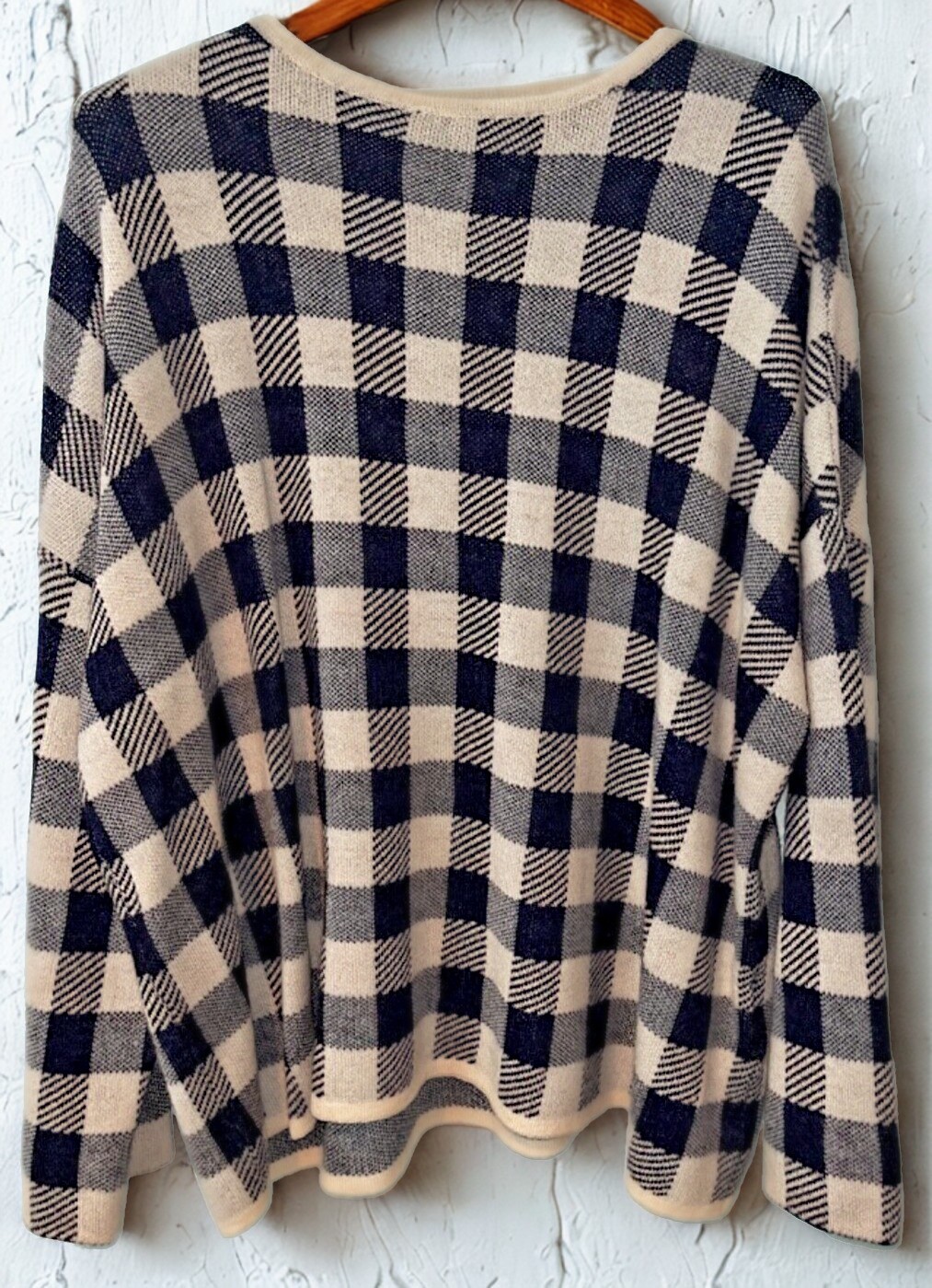 Rosso35 Sweater Womens 44 Wool Cashmere Check Italy Knit Crewneck NWOT