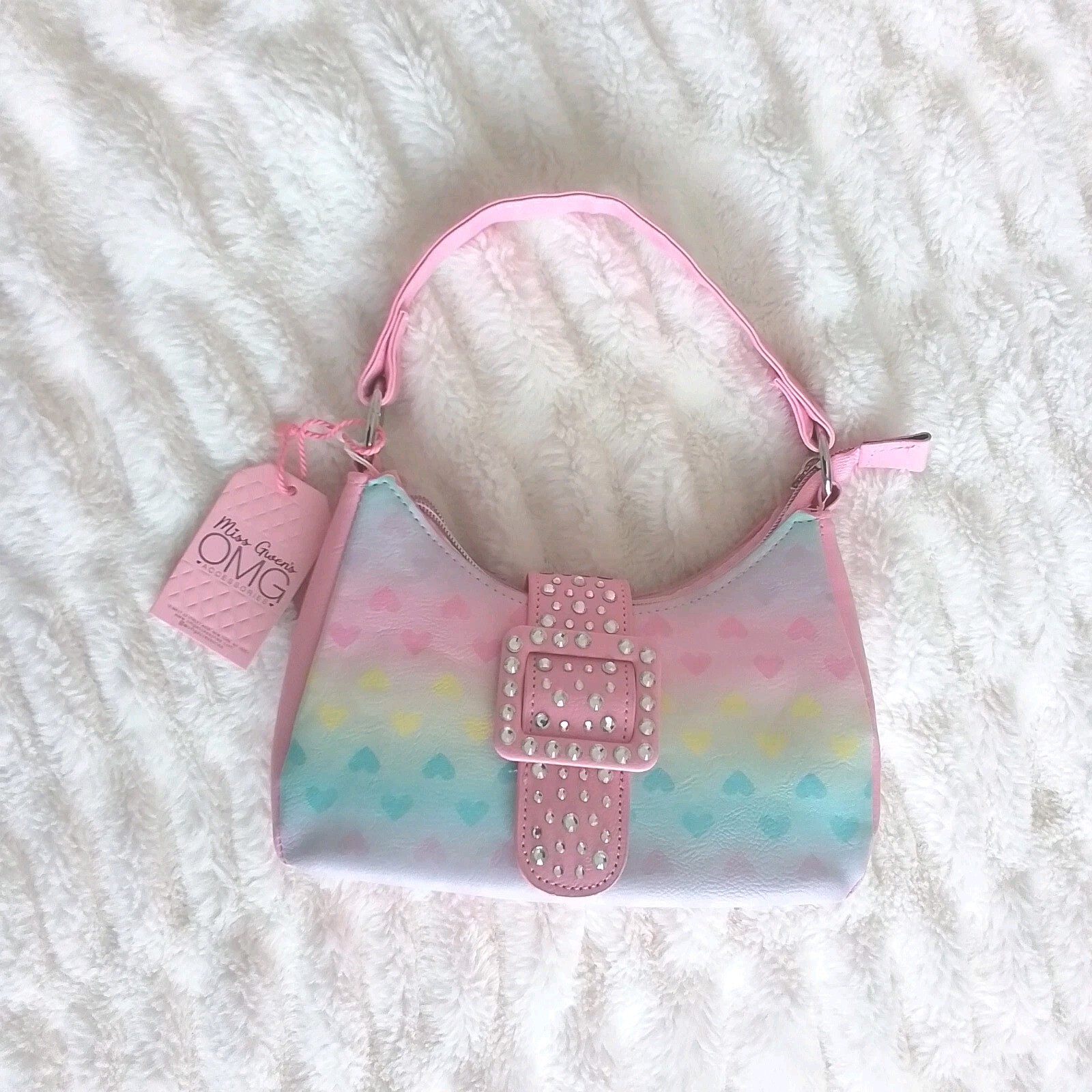 Miss Gwen’s OMG Accessories Rainbow Ombre Heart Buckle Mini Crescent Purse Bag