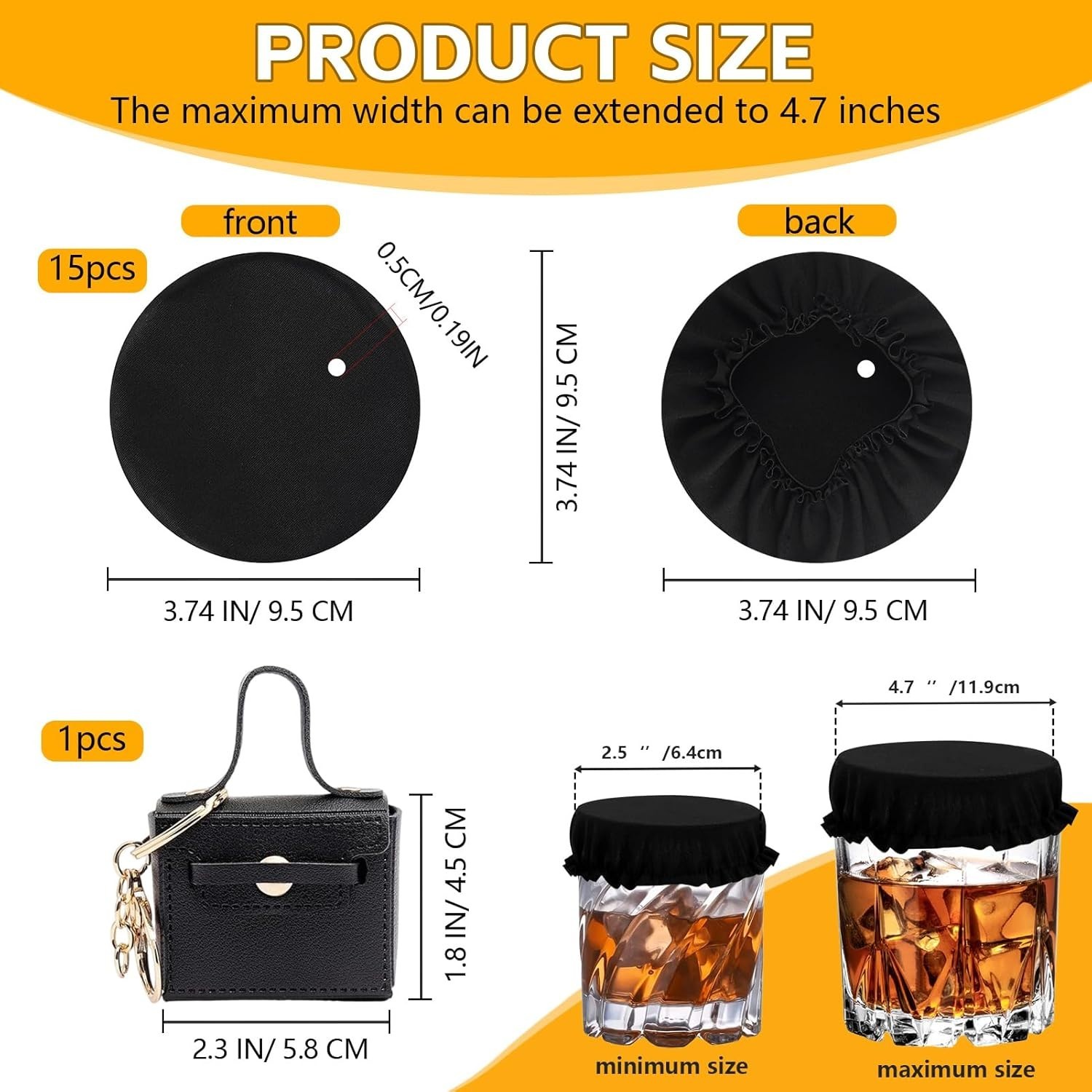 15Pcs Scrunchie Drink Cover with Keychain Pouch, 3.74″ Reusable Elastic Polyeste