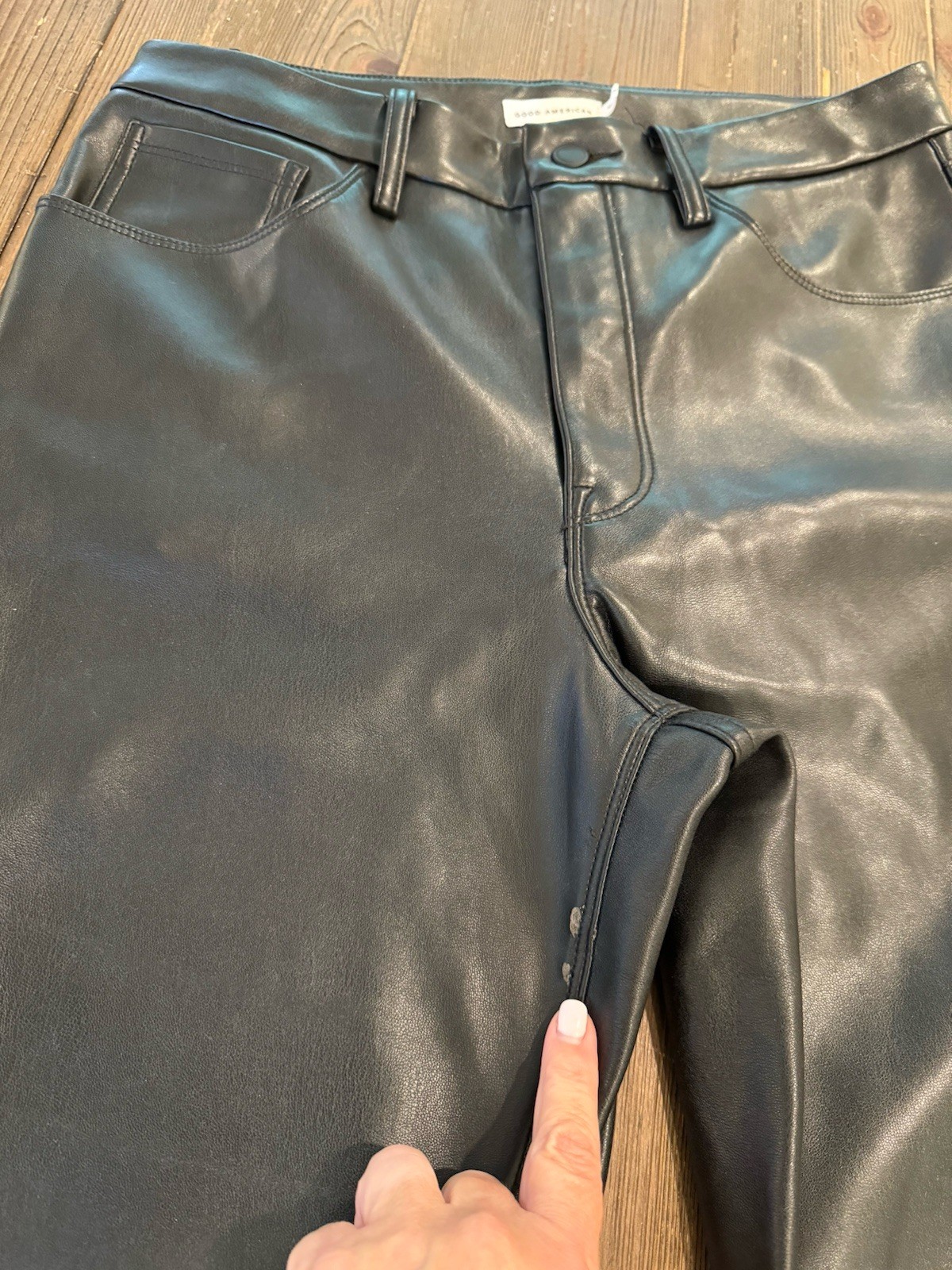 Good American Faux Leather Pants Womens 12/31 Black Straight 5 Pocket READ