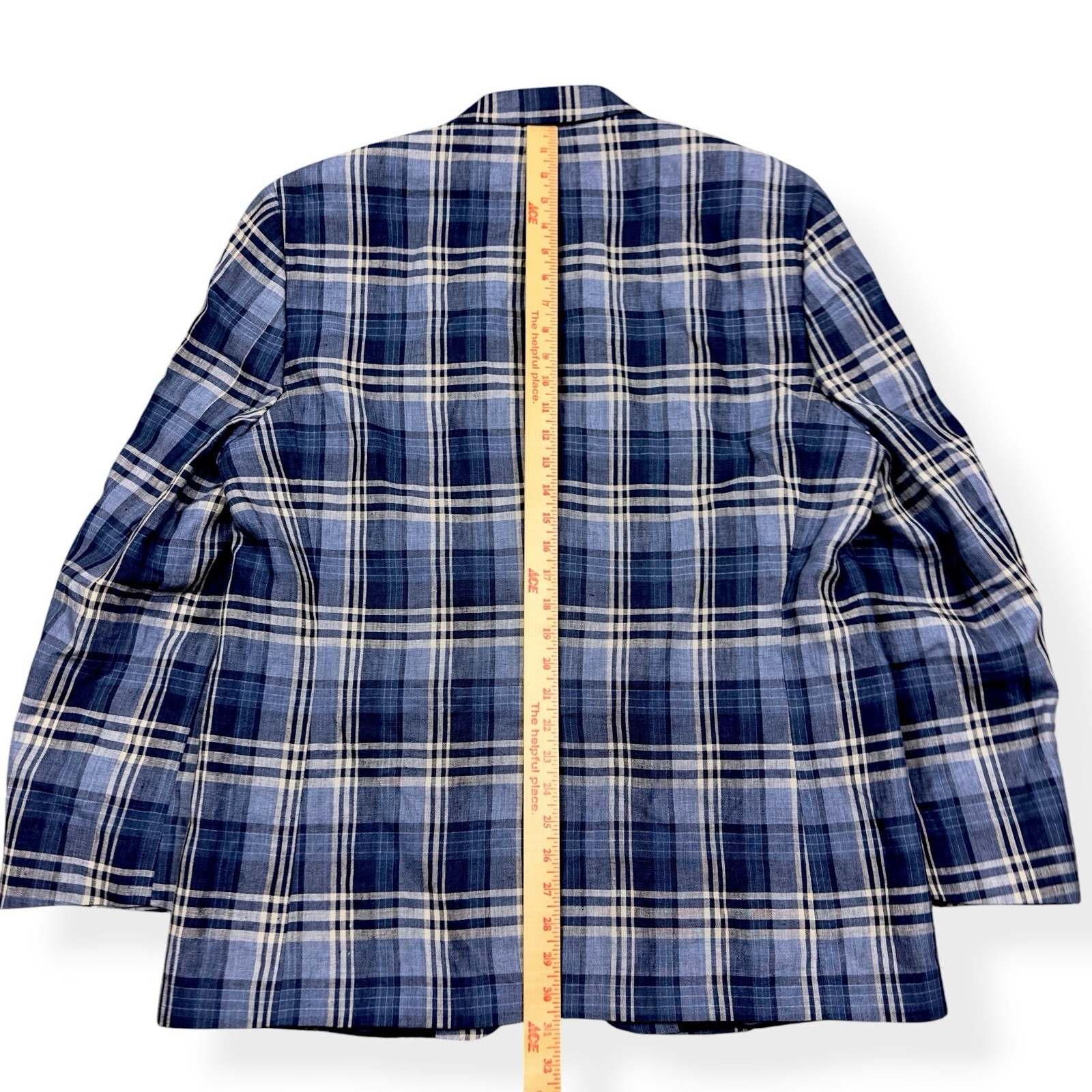 Lauren Ralph Lauren Men’s Blue Plaid Linen Ultraflex Blazer Suit Jacket Size 44R