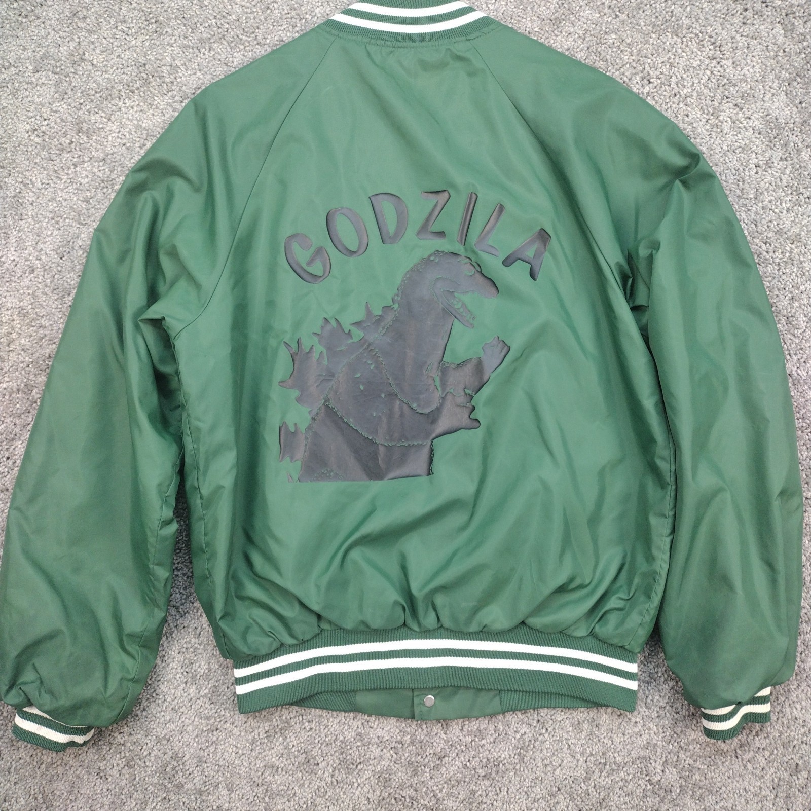 Vintage 80s Hartwell GODZILLA Green Satin Jacket Made In USA Medium 38-40 COOL