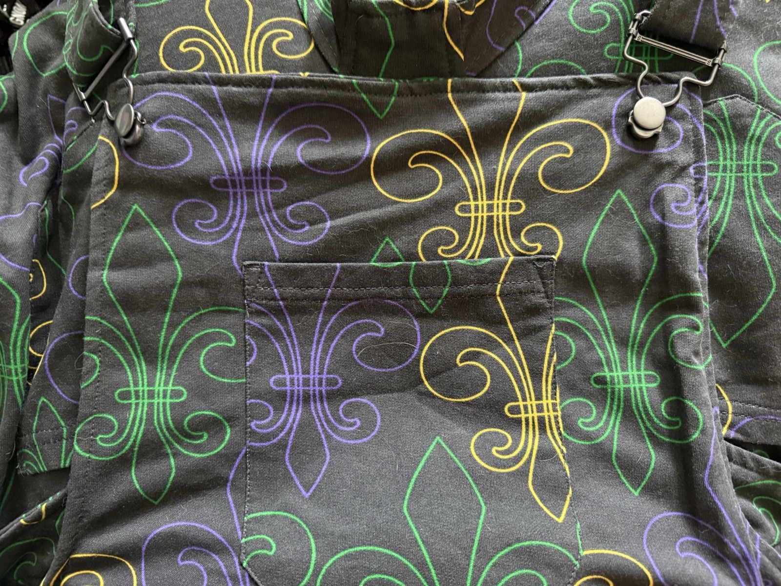 Mardi Gras Fleur-de-Lis Mechanic Work Coveralls Jumpsuit Size L Black Multi