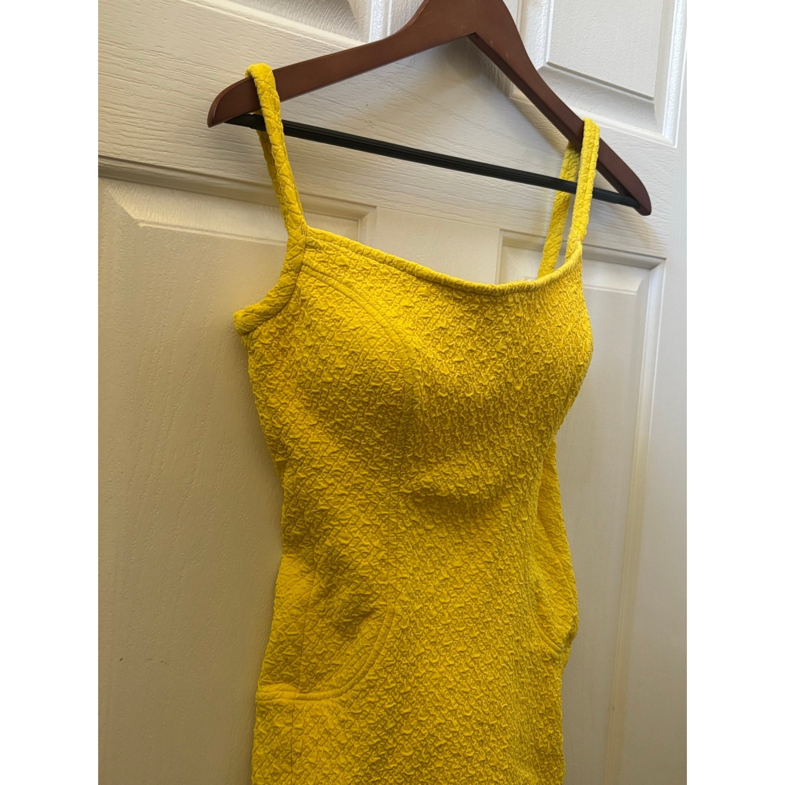 Vintage Jantzen Yellow Swimdress One Piece Swimsuit Crinkle USA Size 12