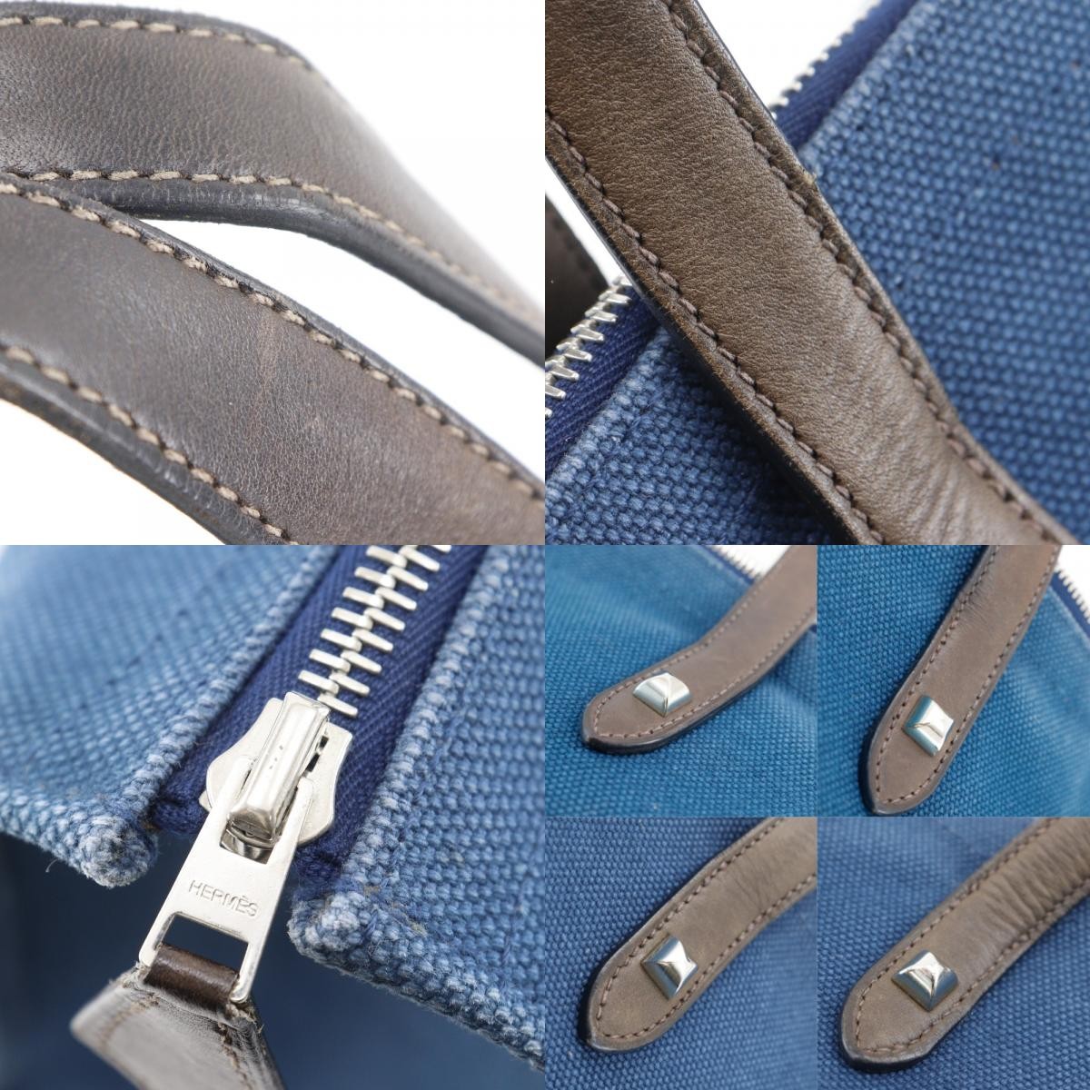 HERMES Kavasmira PM Handbag MedorHardware Navy blue canvas unisex