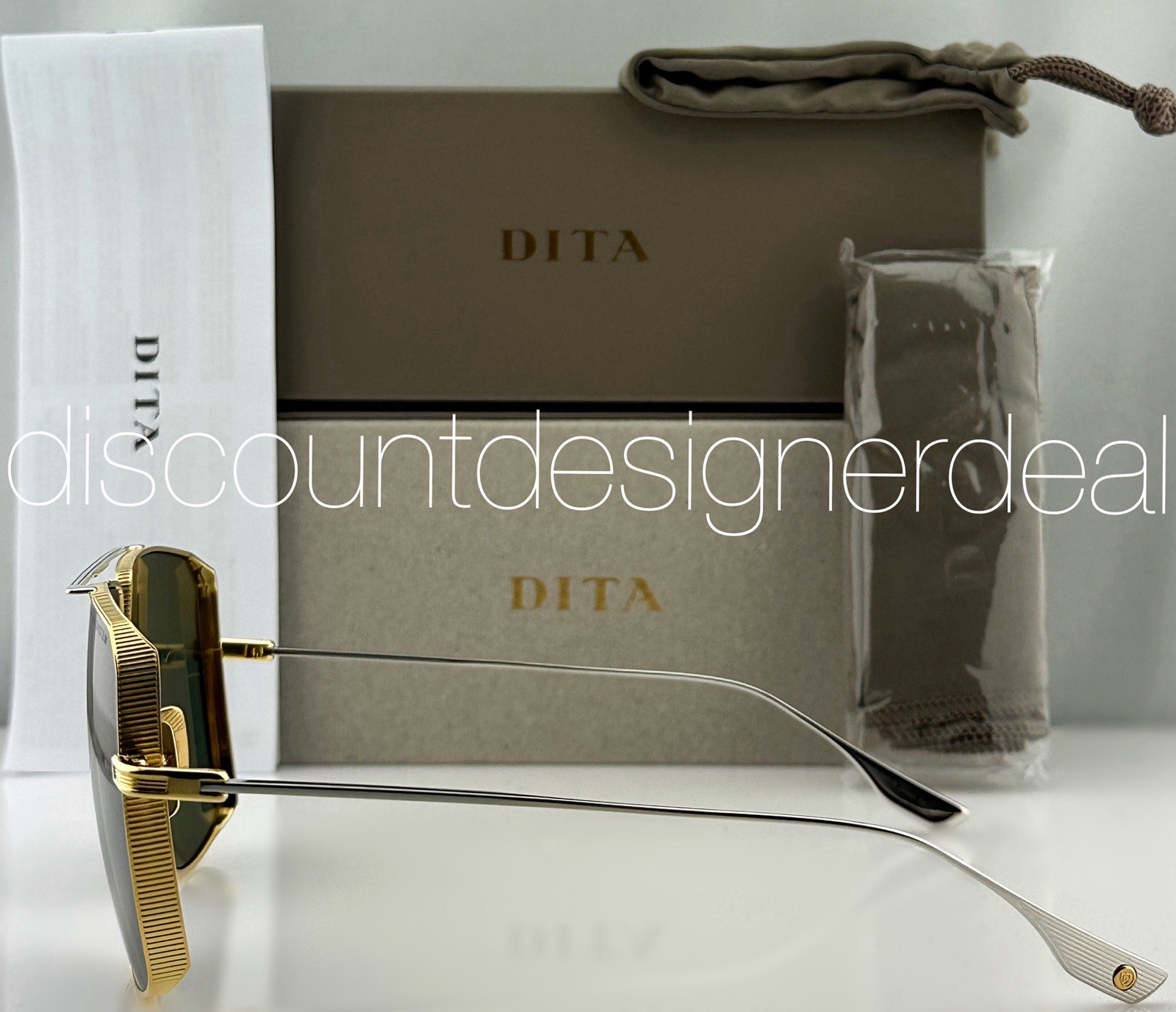 DITA Dubsystem Sunglasses Gold Silver Green AR Square DTS157-A-01 63mm NEW