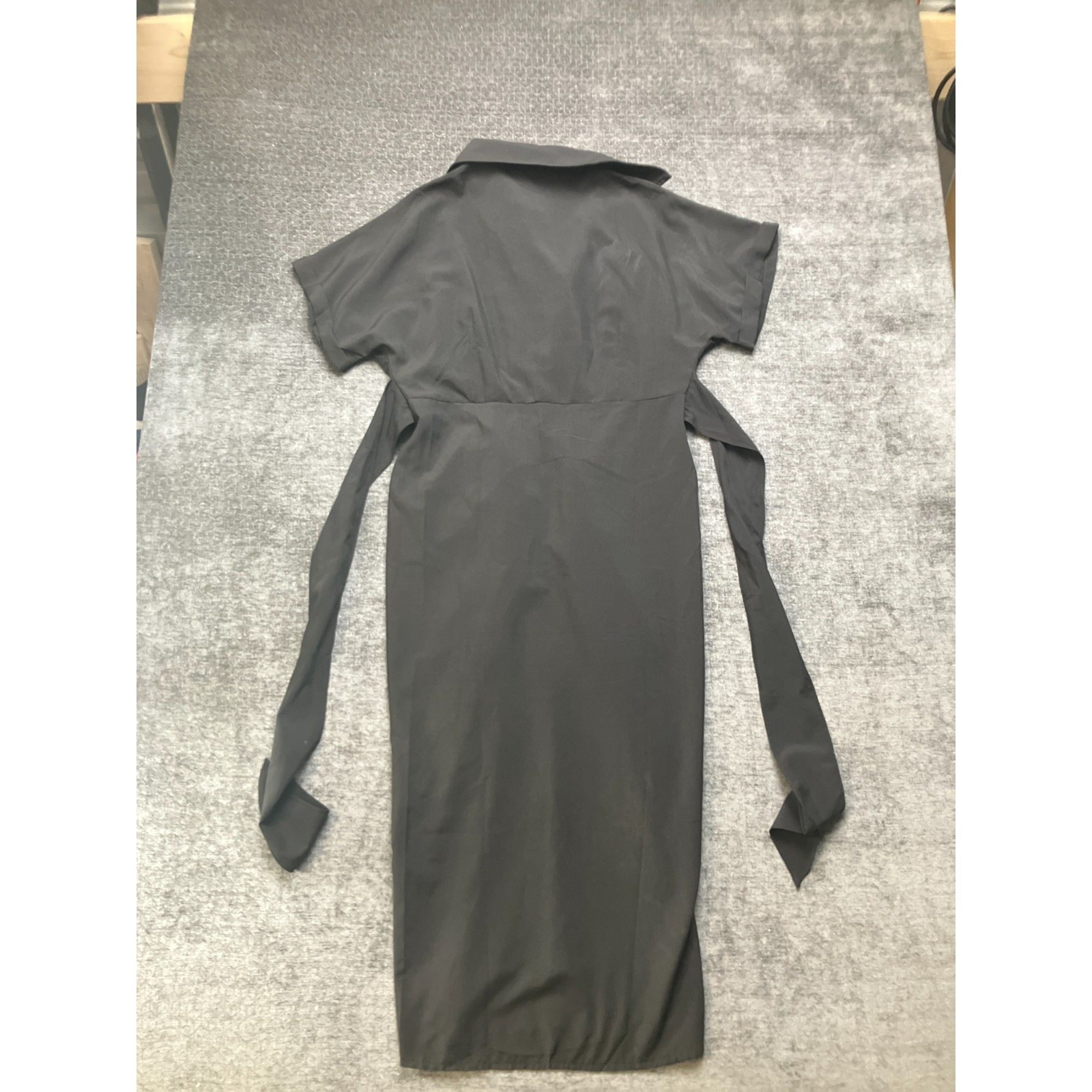 Lyaner Shirt Dress Womens Medium Black Tie Waist Short Sleeve Twist Button Front