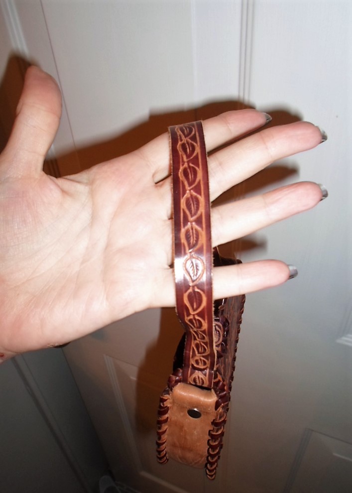 Child’s Leather Tooled Handbag Purse – 6″ wide x 3-3/4″ tall Whip Stitch Boho