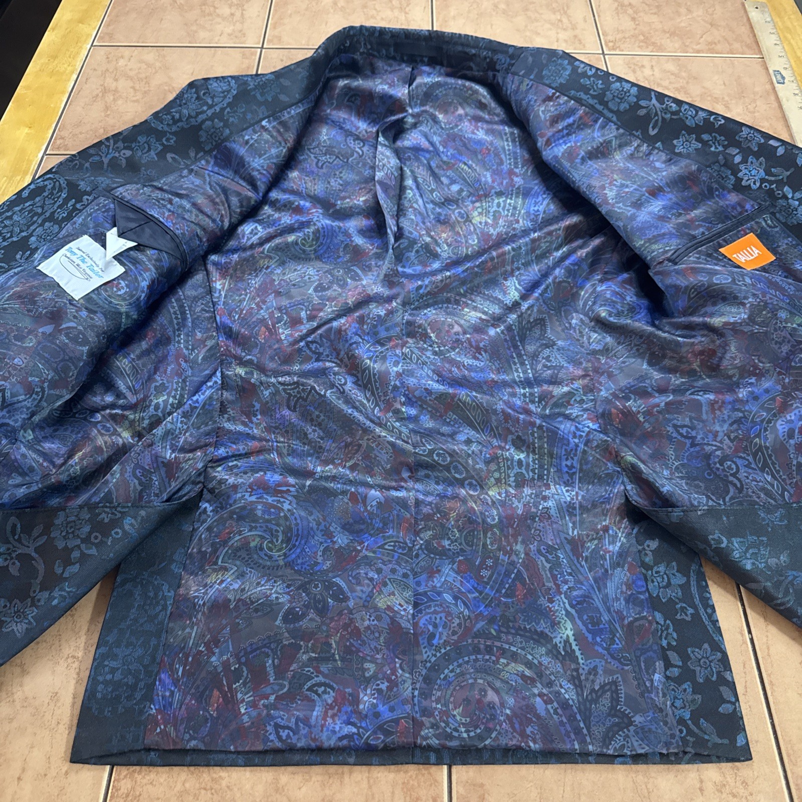 Tallia Blazer Mens Sz 42R Slim Fit Blue Paisley Formal Sport Coat Evening Jacket