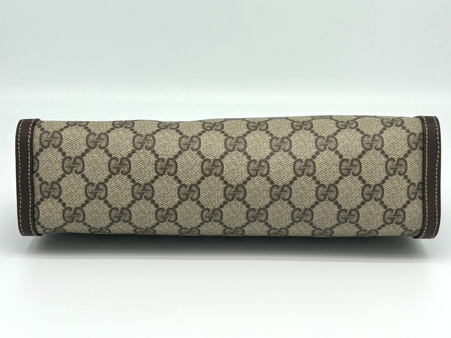 Gucci Clutch Bag GG Supreme Pouch Brown PVC Leather Vintage Authentic